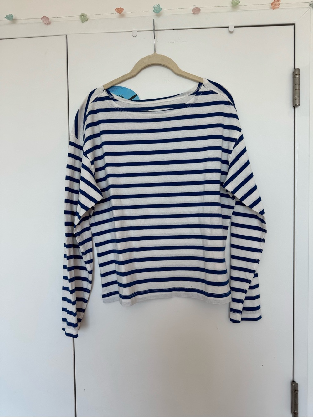 Everlane Blue and White Striped Boatneck Top